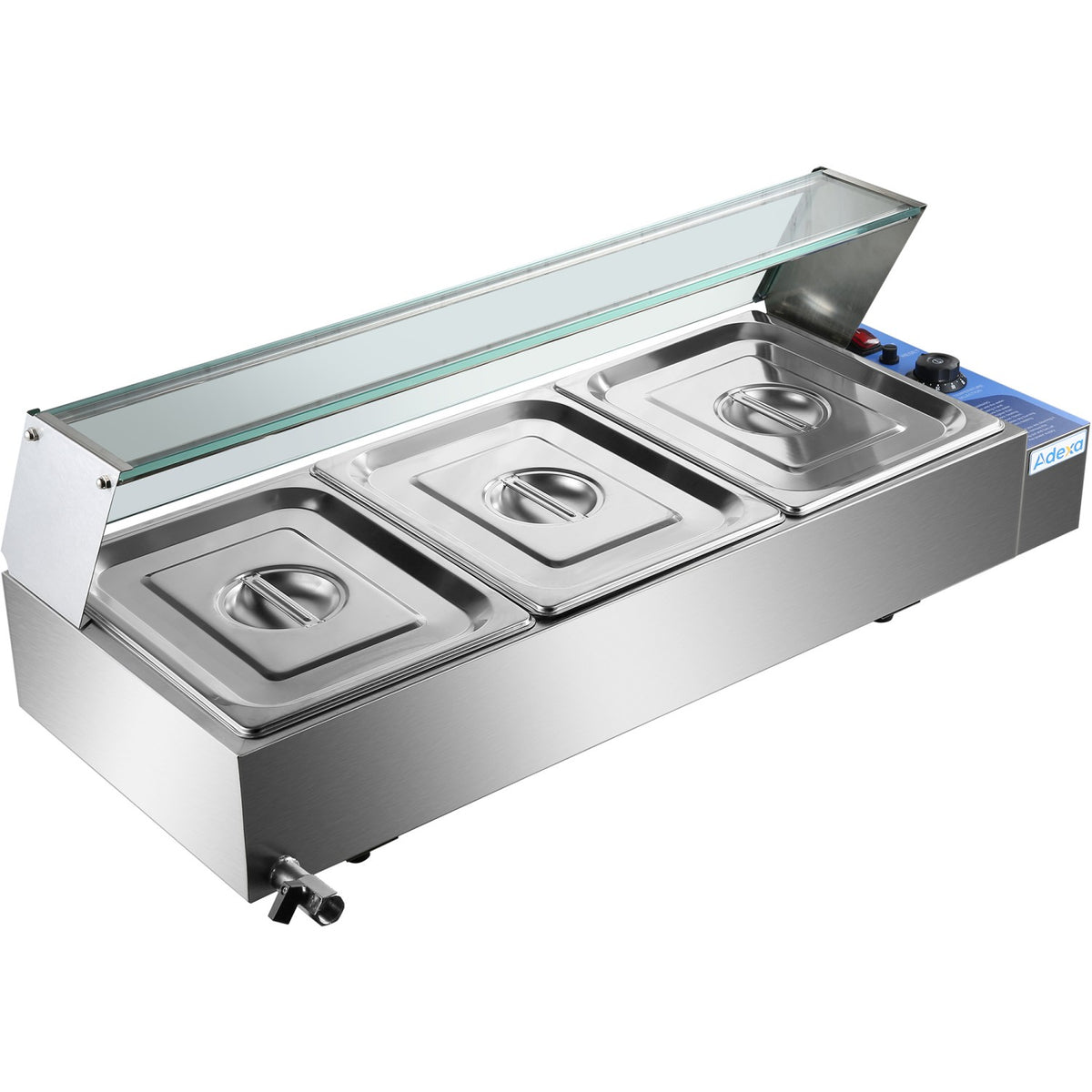 Commercial Bain Marie with Glass top sneeze guard 3xGN1/2 - HBM23