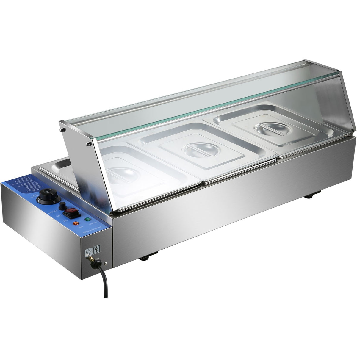 Commercial Bain Marie with Glass top sneeze guard 3xGN1/2 - HBM23