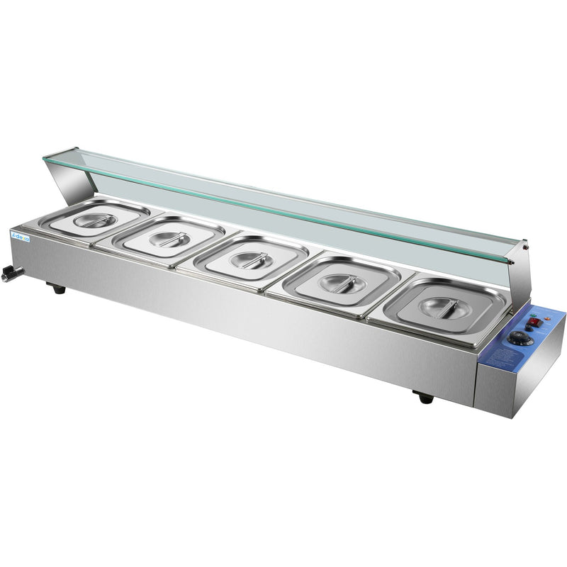 Commercial Bain Marie with Glass top sneeze guard 5xGN1/2 - HBM25