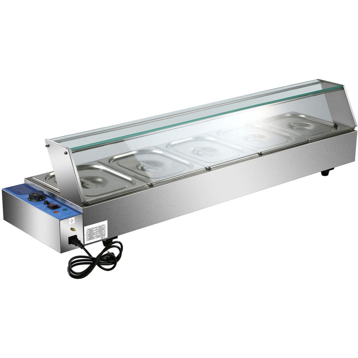 Commercial Bain Marie with Glass top sneeze guard 5xGN1/2 - HBM25