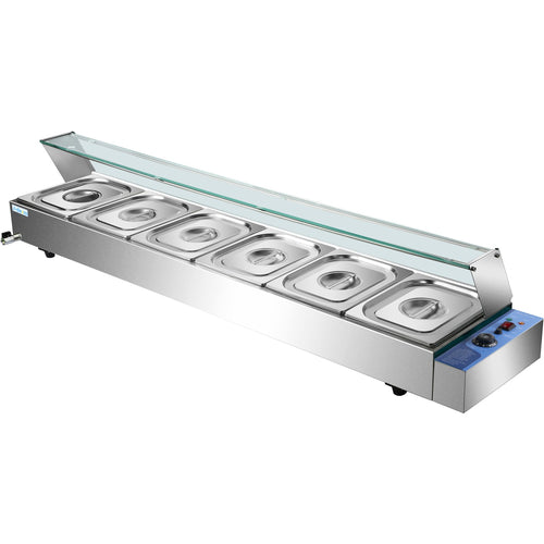 Commercial Bain Marie with Glass top sneeze guard 6xGN1/2 - HBM26