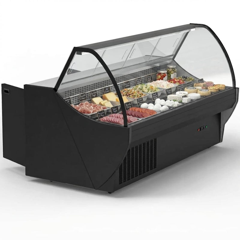 Serve over Deli counter Curved glass front Width 1520mm Black - HC84V1052