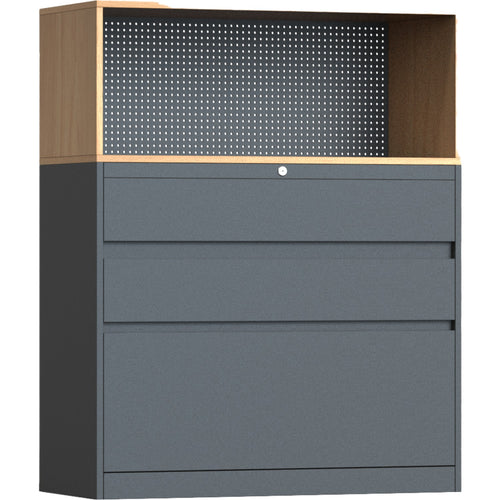 Professional Knock-Down Metal Storage Cabinet 3-Drawers Wooden Effect Dark Grey 900x390x1120mm - HDCZHB2