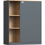 Professional Knock-Down Metal Storage Cabinet with Open & Enclosed Shelves Wooden Effect Dark Grey 900x390x1120mm - HDCZHC