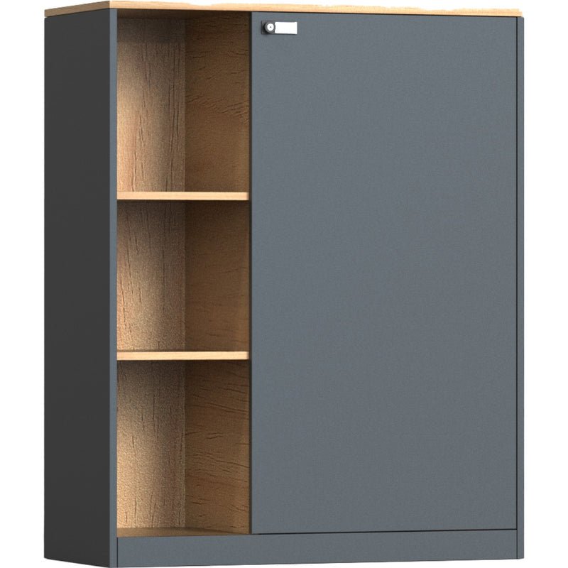 Professional Knock-Down Metal Storage Cabinet with Open & Enclosed Shelves Wooden Effect Dark Grey 900x390x1120mm - HDCZHC