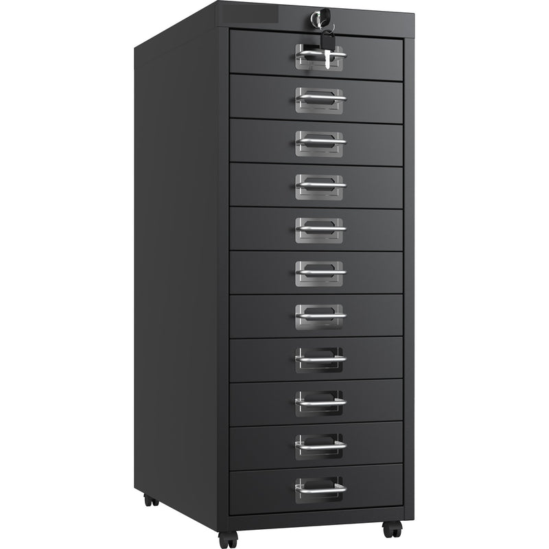 Professional 11-Drawer Lockable Metal Storage Cabinet with Wheels 280x425x710mm Black - HDKM11LOCKBLACK