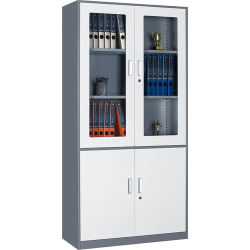 Professional Filing Cabinet with Glass & Metal Doors 900x390x1800mm Grey-White - HDWSB04