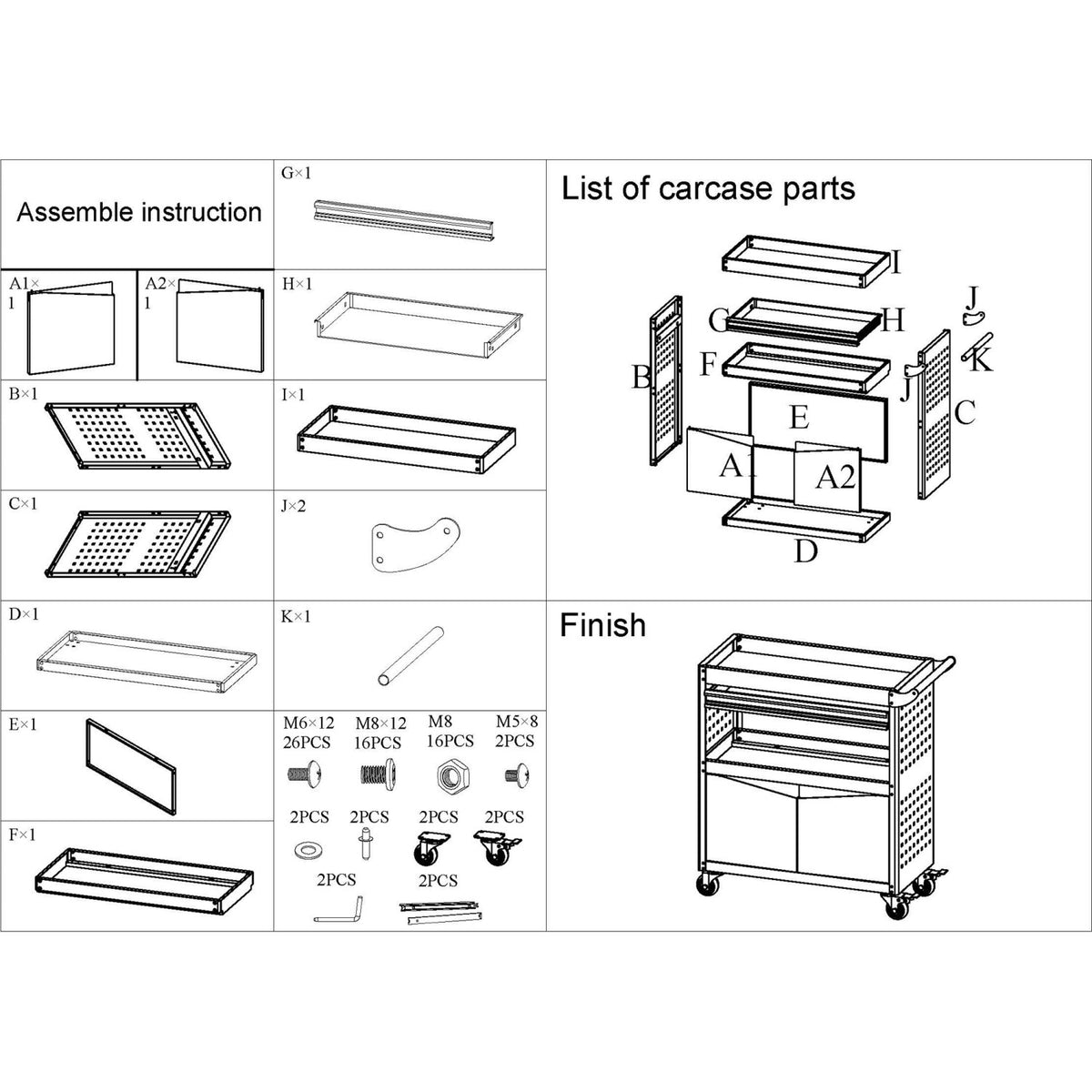 Professional Mobile Tool Cabinet with Drawer & Storage Shelves 720x350x837mm - HDWTC01