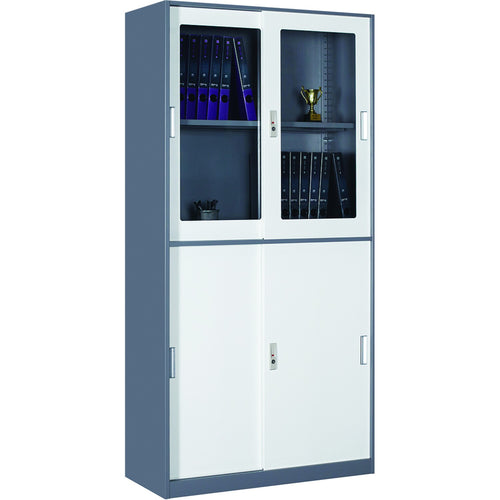 Professional Filing Cabinet with Glass & Metal Sliding Doors 900x390x1800mm Grey-White - HDYSB04
