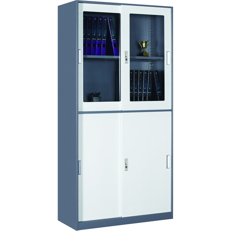 Professional Filing Cabinet with Glass & Metal Sliding Doors 900x390x1800mm Grey-White - HDYSB04