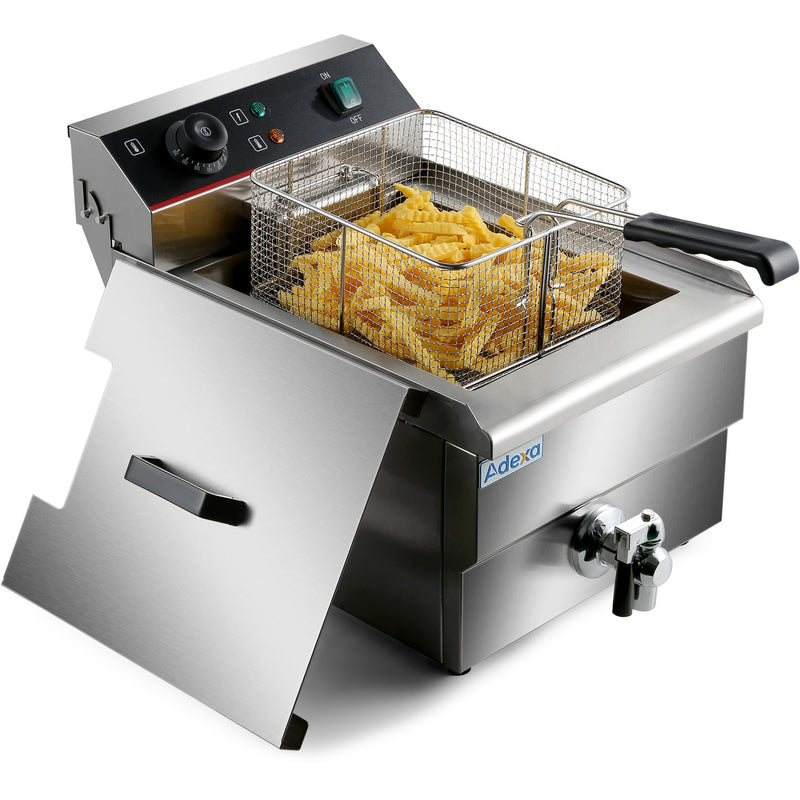 Commercial Fryer Single Electric 10 litre 3kW Countertop Drainage tap - HEF101V