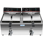 Commercial Fryer Double Electric 2x10 litre 6kW Countertop Drainage tap - HEF102V