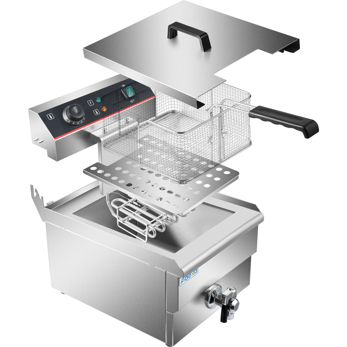 Commercial Fryer Single Electric 10 litre 3kW Countertop Drainage tap - HEF131V