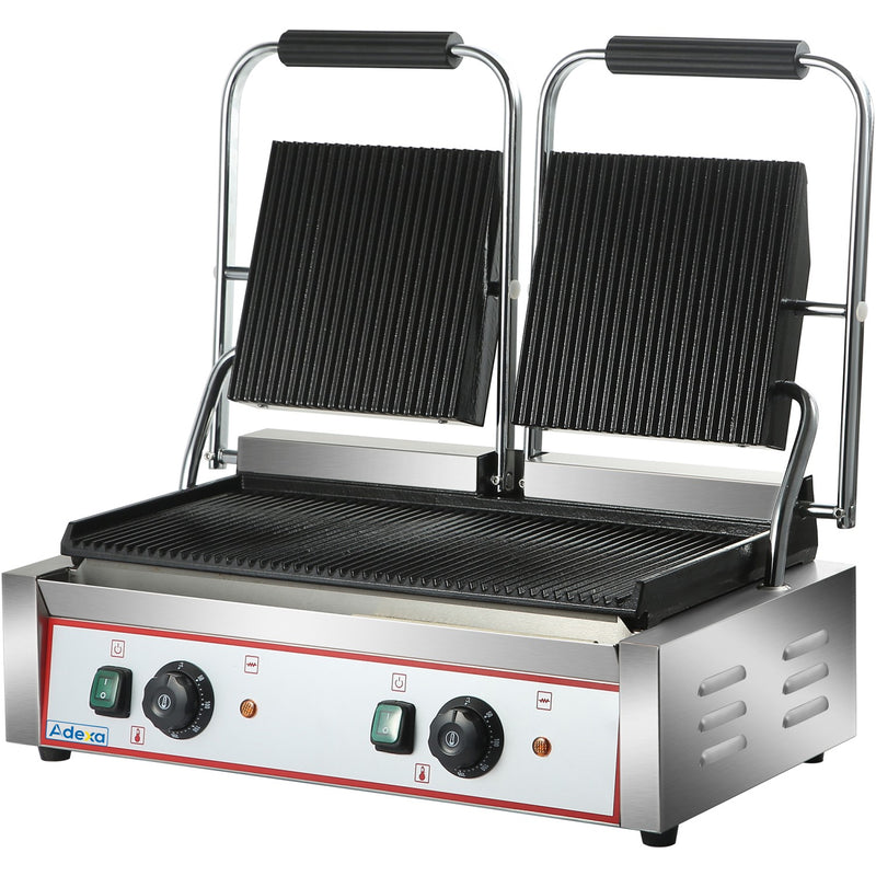 Heavy Duty Twin Panini Contact grill Ribbed 3.6kW Dual Zone - HEG813