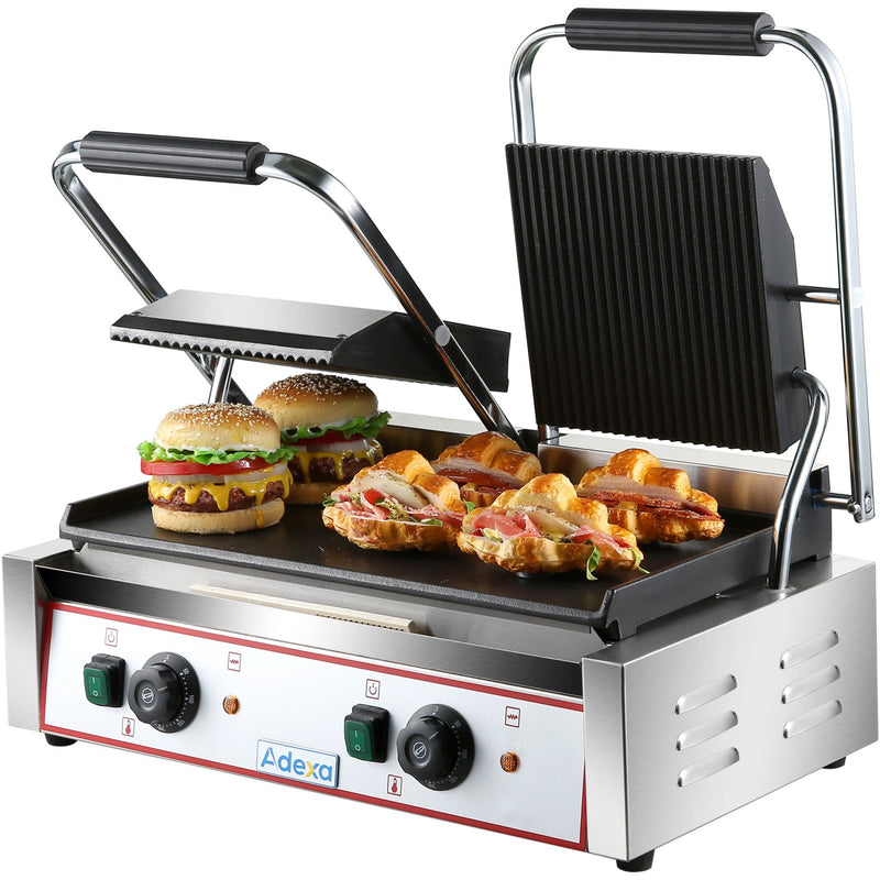 Heavy Duty Twin Panini Contact grill Ribbed/Smooth 3.6kW Dual Zone - HEG813A