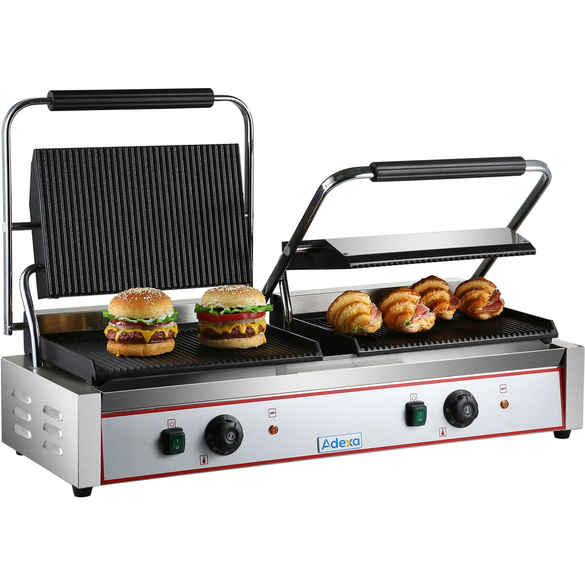 Heavy Duty Twin XL Panini Contact grill Ribbed 4.4kW Dual Zone - HEG813E