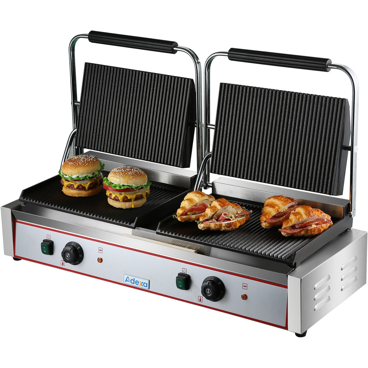 Heavy Duty Twin XL Panini Contact grill Ribbed 4.4kW Dual Zone - HEG813E
