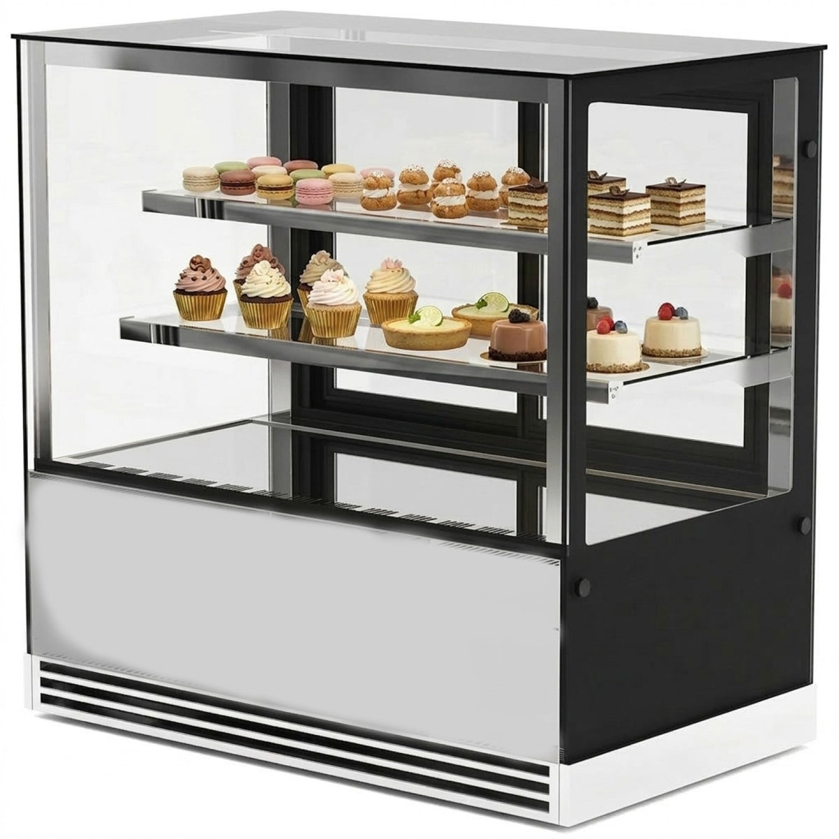 Cake Display Showcase 1000mm 2 Shelves Black & Stainless Steel - HL1000ER2