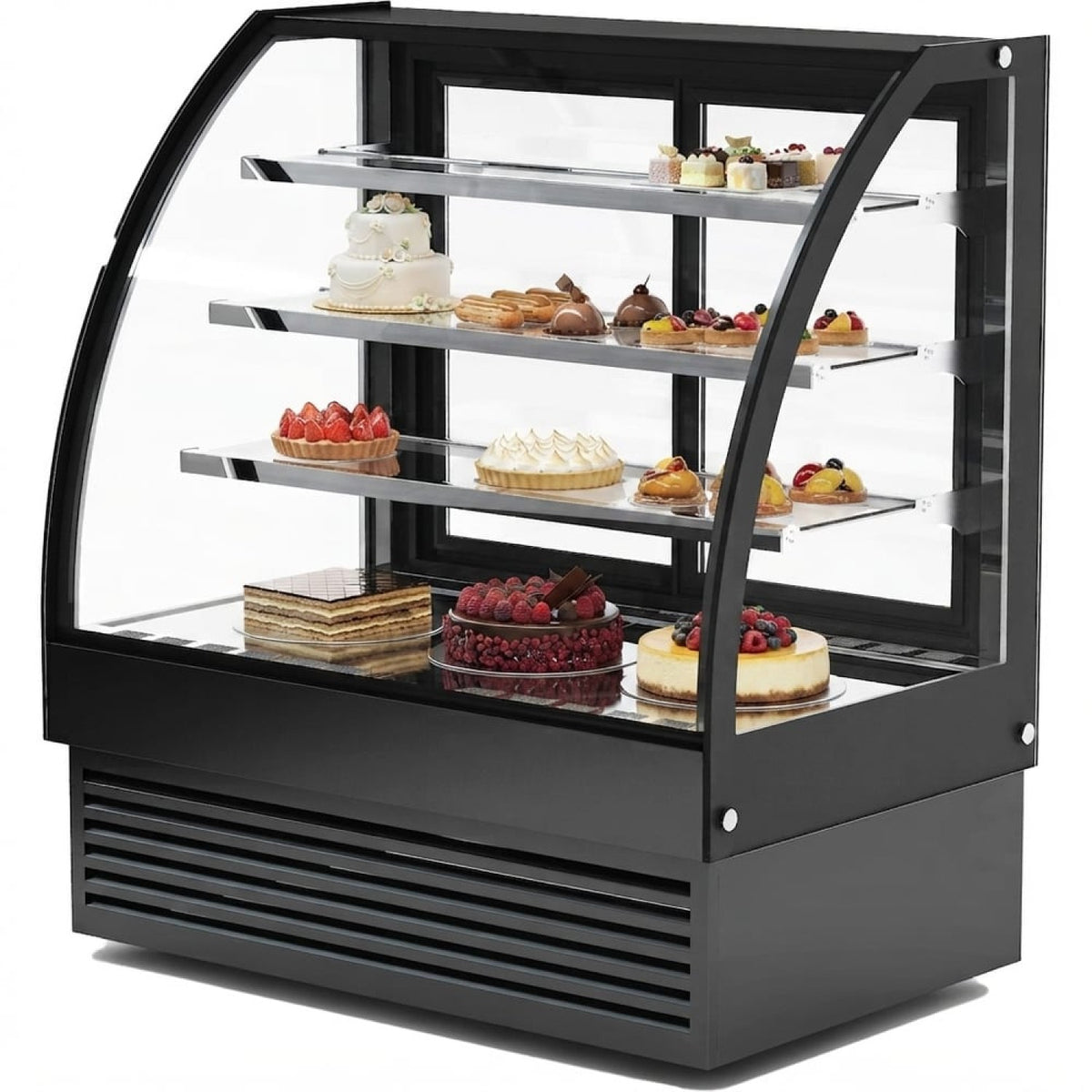 Curved Glass Cake Display Showcase 1500mm 3 Shelves Black - HL1500S3BLACK