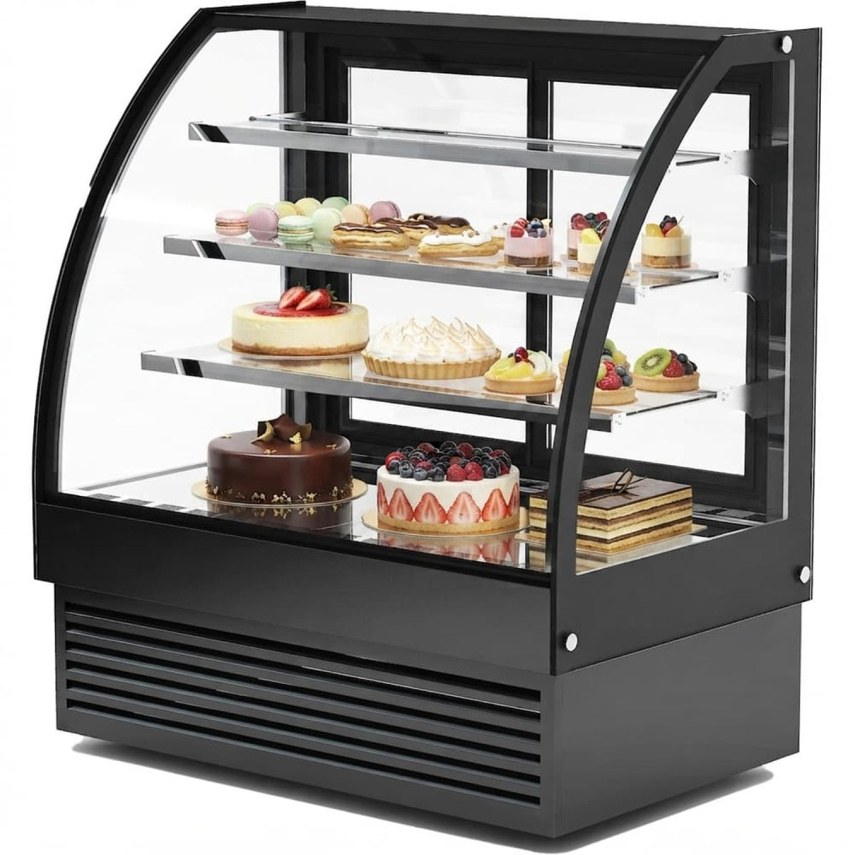 Curved Glass Cake Display Showcase 1800mm 3 Shelves Black - HL1800S3BLACK