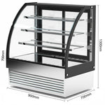 Curved Glass Cake Display Showcase 900mm 3 Shelves Black & Stainless Steel - HL900S3