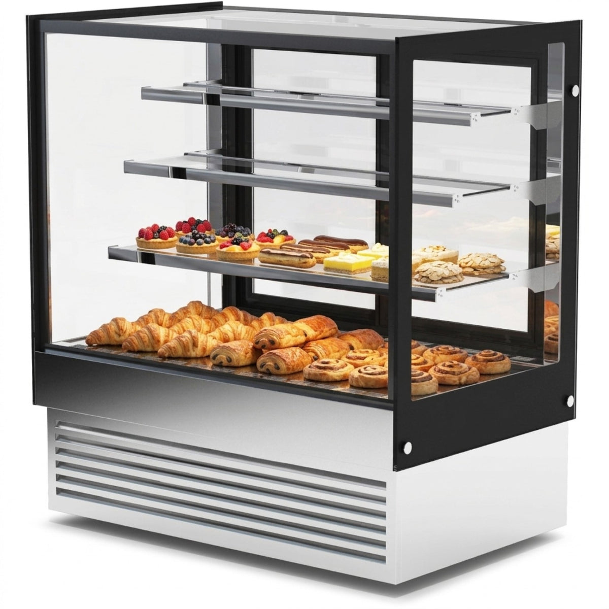 Cake Display Showcase 900mm 3 Shelves Black & Stainless Steel - HL900B3