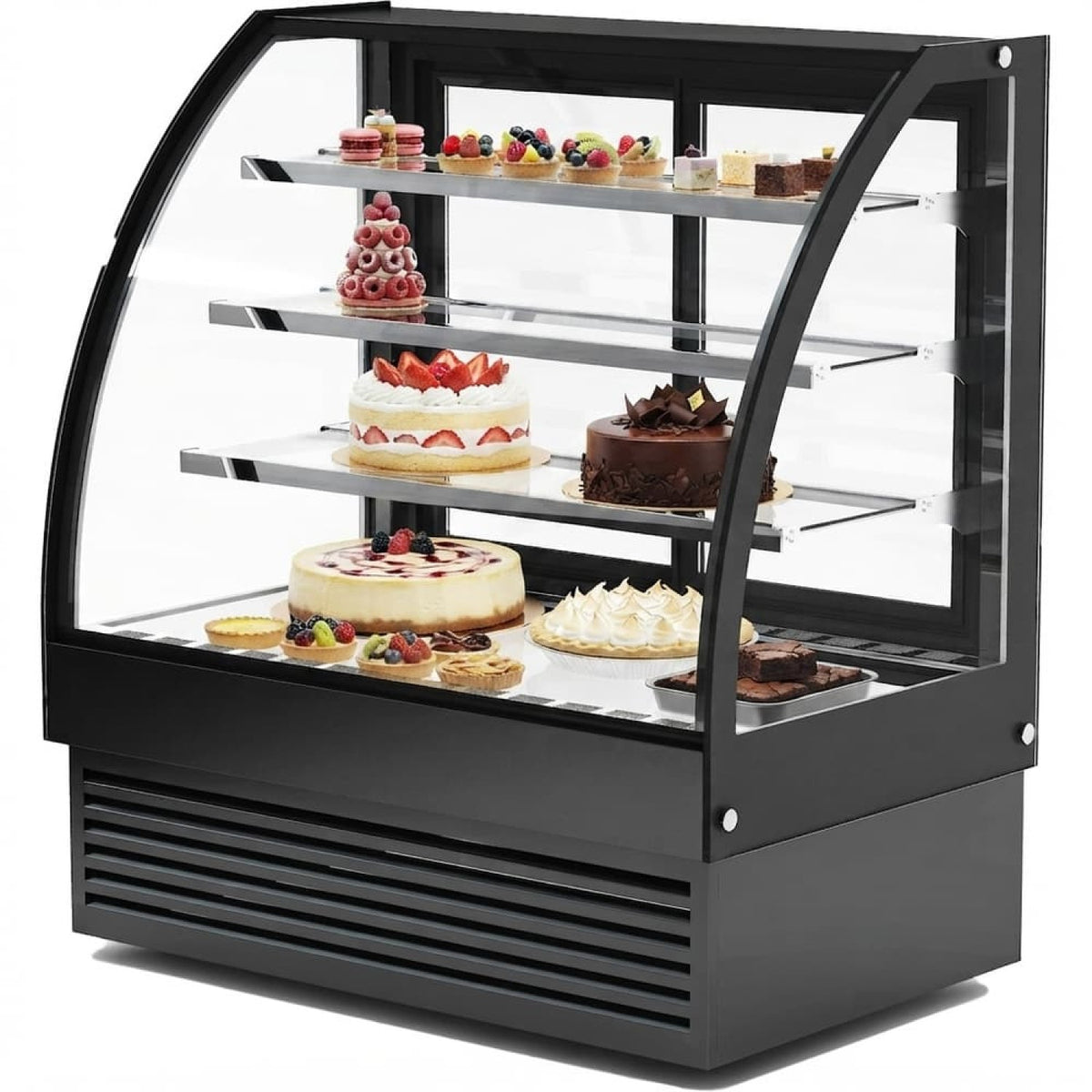 Curved Glass Cake Display Showcase 900mm 3 Shelves Black - HL900S3BLACK