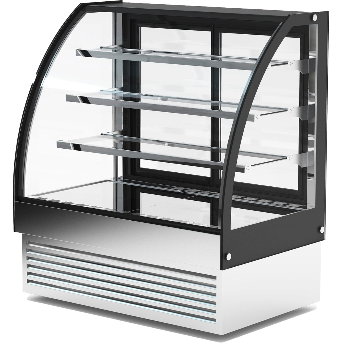 Curved Glass Cake Display Showcase 1200mm 3 Shelves Black & Stainless Steel - HL1200S3