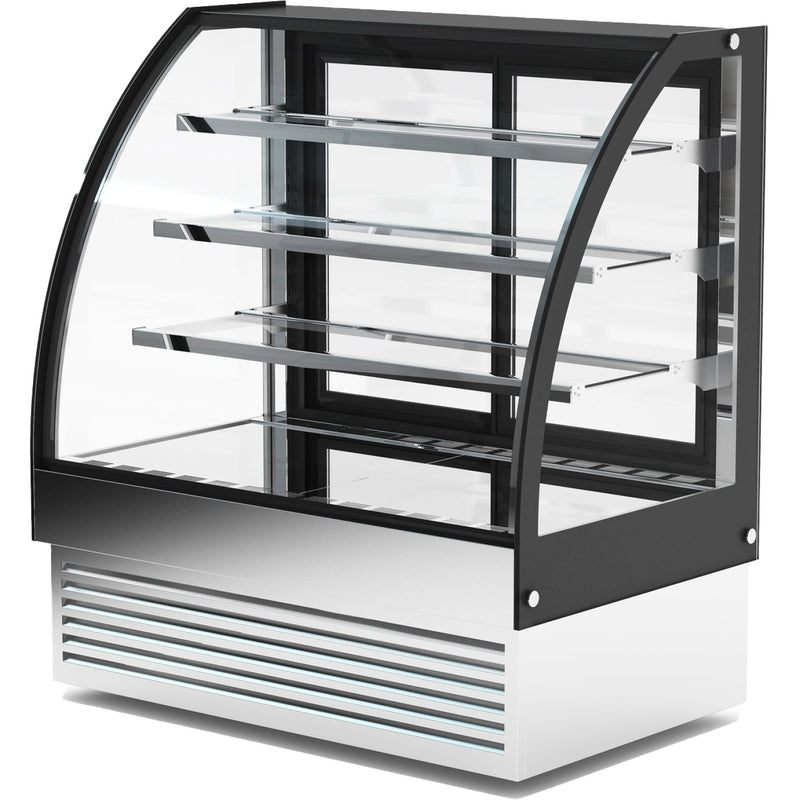 Curved Glass Cake Display Showcase 1200mm 3 Shelves Black & Stainless Steel - HL1200S3