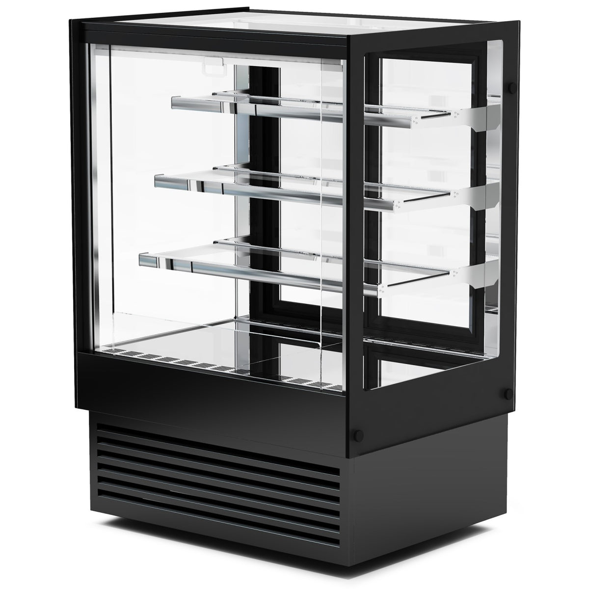 Commercial Upright Chilled Display Case 3 Glass Shelves 900x700x1300mm Black - HNTK208BLACK