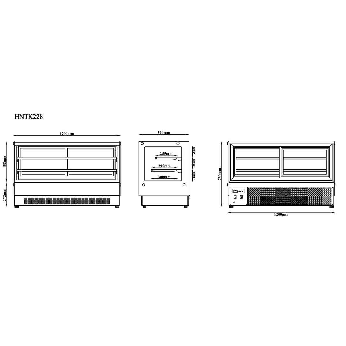 Commercial Countertop Chilled Display Case 2 Glass Shelves 1200x560x730mm Black - HNTK228BLACK