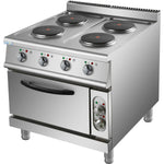 Commercial Electric Cooker 4 Burners with Electric Oven 10.4kW+4.8kW 900mm Depth - HRQ912A