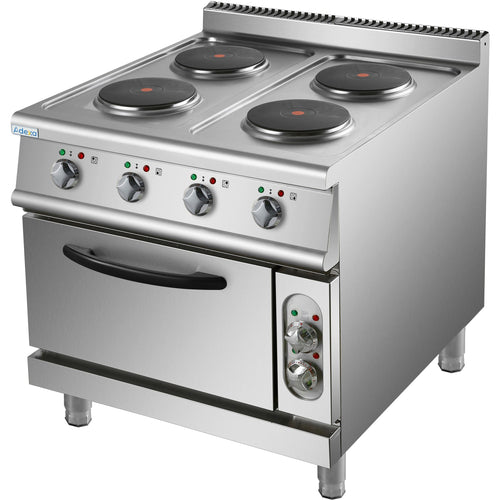 Commercial Electric Cooker 4 Burners with Electric Oven 10.4kW+4.8kW 900mm Depth - HRQ912A
