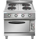 Commercial Electric Cooker 4 Burners with Electric Oven 10.4kW+4.8kW 900mm Depth - HRQ912A