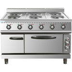 Commercial Electric Cooker 6 Burners with Electric Oven 15.6kW+4.8kW 900mm Depth - HRQ962A