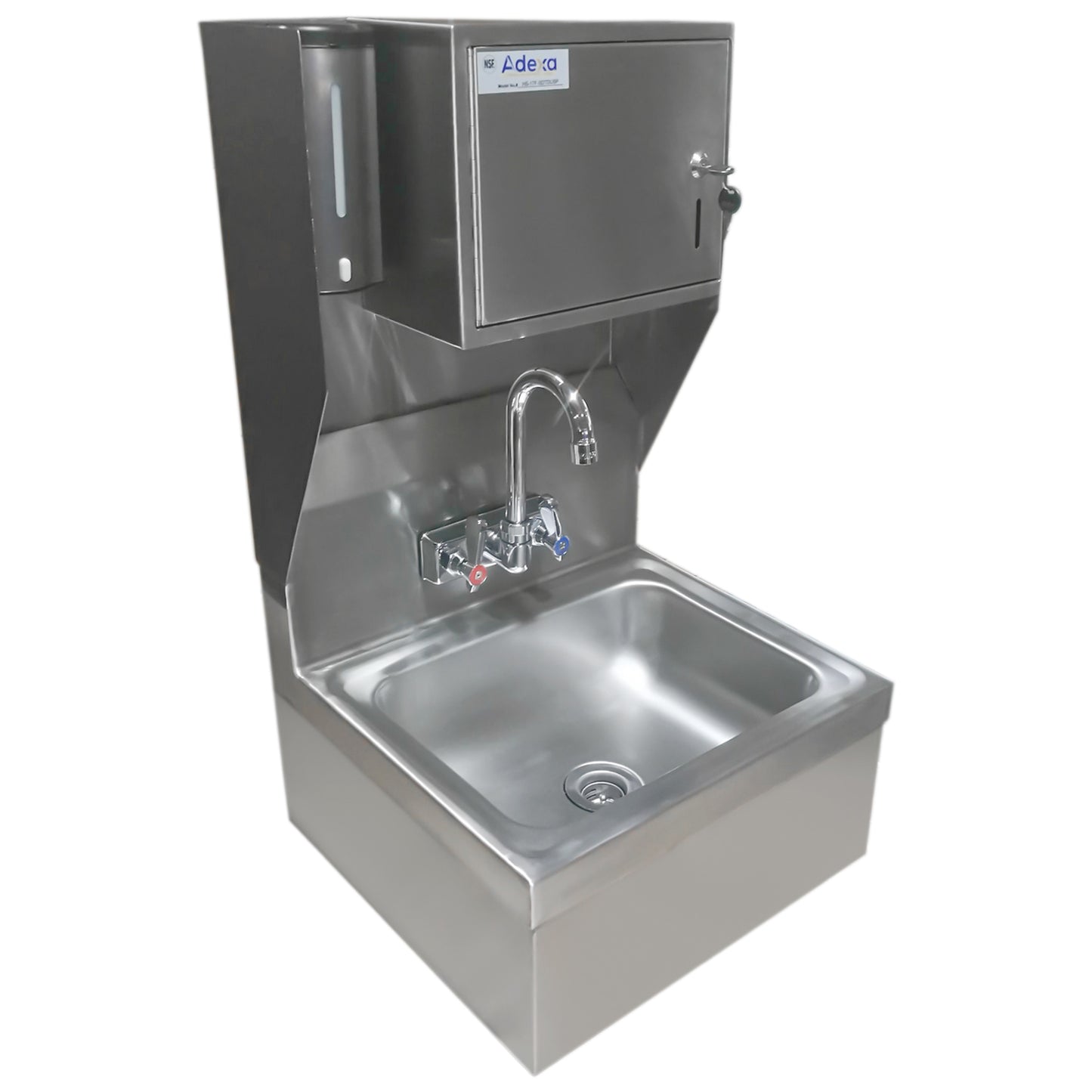 Wall mounted Hand Sink with Faucet & Automatic Soap dispenser & Paper towel dispenser Side splash Stainless steel - HS17FSDTDUSP