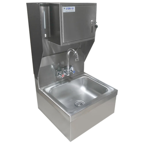 Wall mounted Hand Sink with Faucet & Automatic Soap dispenser & Paper towel dispenser Side splash Stainless steel - HS17FSDTDUSP