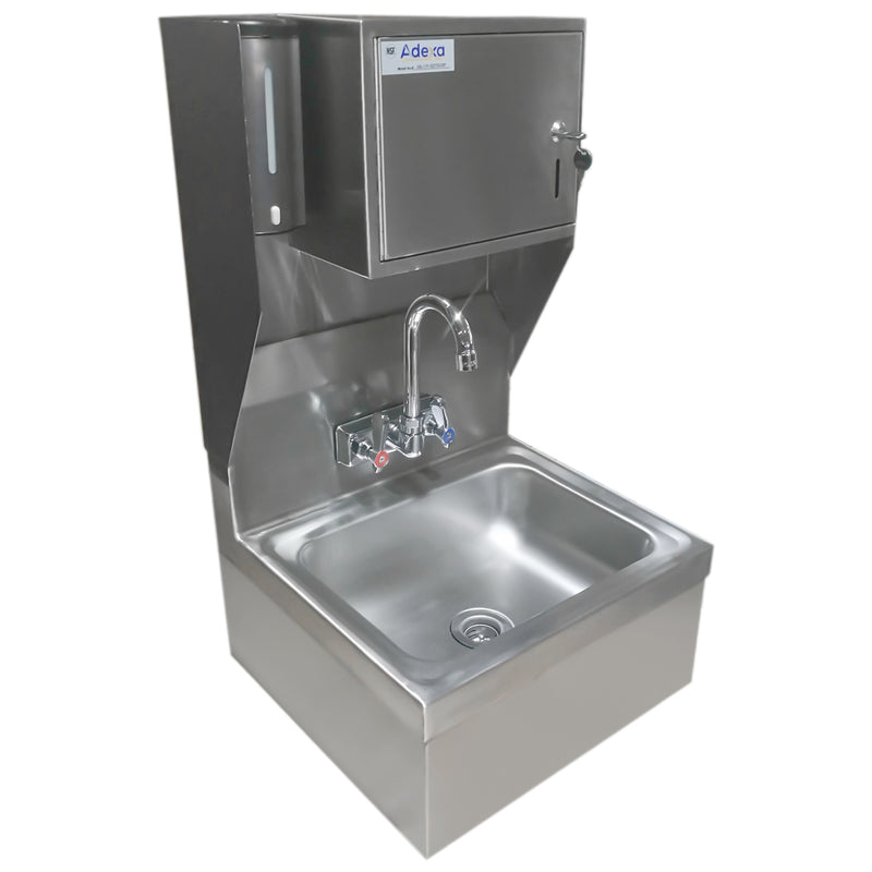 Wall mounted Hand Sink with Faucet & Automatic Soap dispenser & Paper towel dispenser Side splash Stainless steel - HS17FSDTDUSP