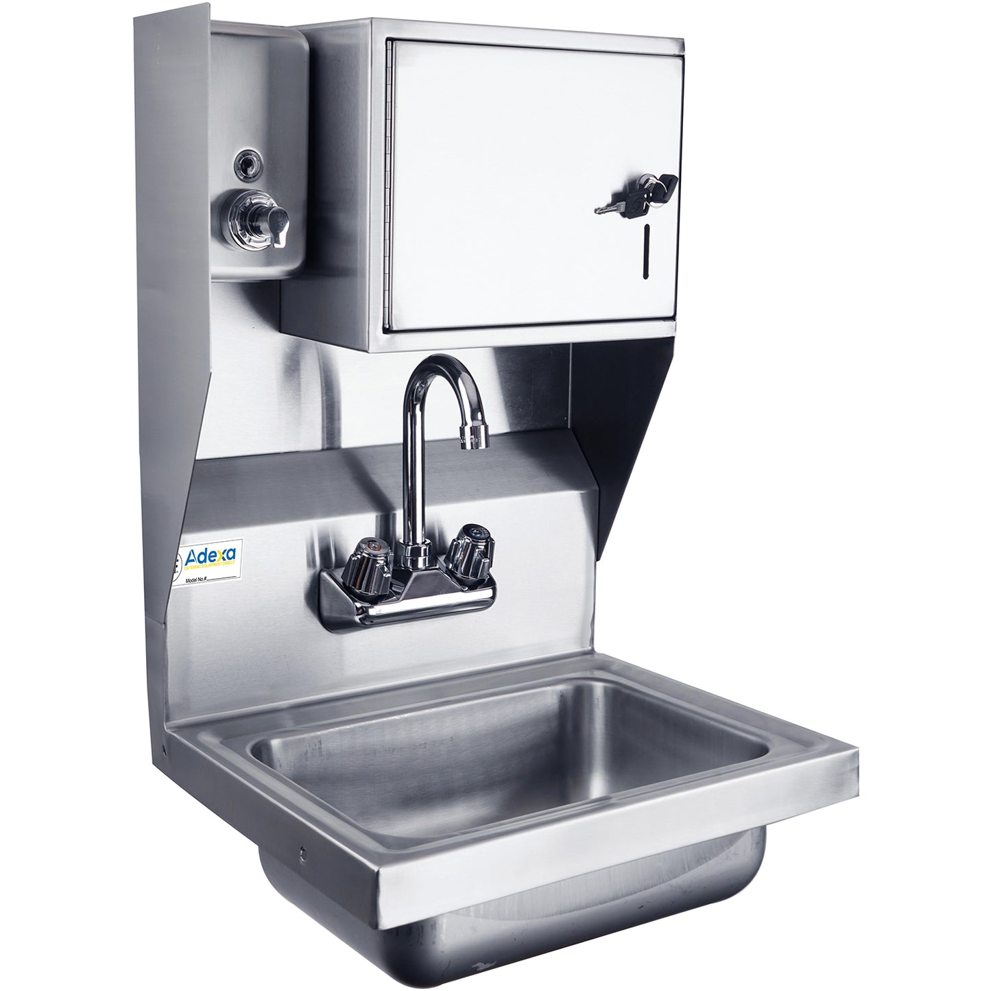 Wall Mounted Hand Sink with Soap Dispenser and Paper Towel Dispenser Side Splash Stainless Steel - HS17SDTD