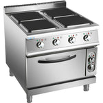 Commercial Electric Cooker 4 Square Burners with Electric Oven 16kW+4.8kW 900mm Depth - HSQ912B