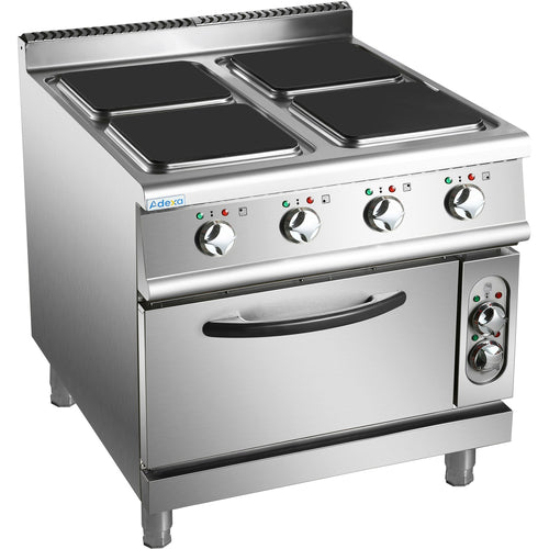 Commercial Electric Cooker 4 Square Burners with Electric Oven 16kW+4.8kW 900mm Depth - HSQ912B
