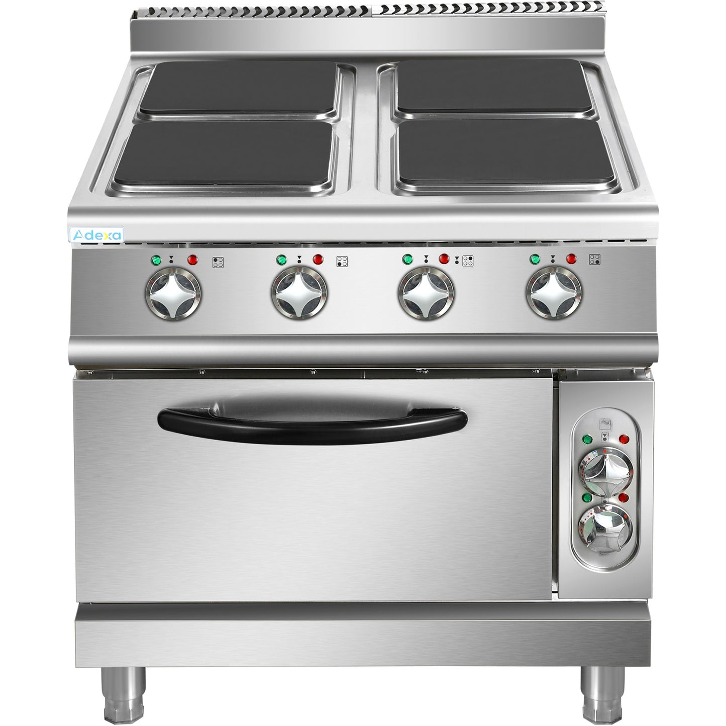 Commercial Electric Cooker 4 Square Burners with Electric Oven 16kW+4.8kW 900mm Depth - HSQ912B
