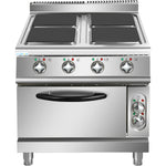 Commercial Electric Cooker 4 Square Burners with Electric Oven 16kW+4.8kW 900mm Depth - HSQ912B