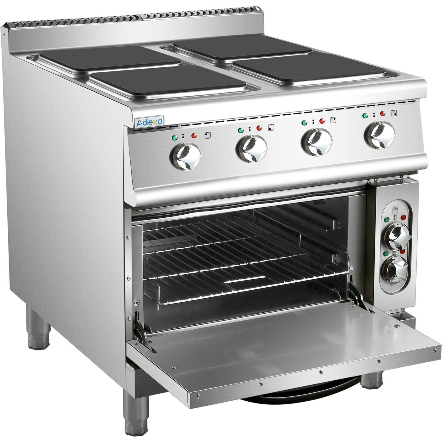 Commercial Electric Cooker 4 Square Burners with Electric Oven 16kW+4.8kW 900mm Depth - HSQ912B