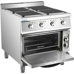 Commercial Electric Cooker 4 Square Burners with Electric Oven 16kW+4.8kW 900mm Depth - HSQ912B