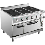 Commercial Electric Cooker 6 Square Burners with Electric Oven 24kW+4.8kW 900mm Depth - HSQ962B