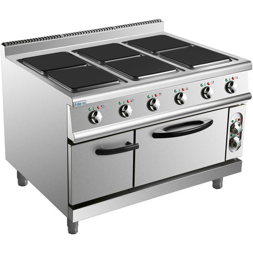 Commercial Electric Cooker 6 Square Burners with Electric Oven 24kW+4.8kW 900mm Depth - HSQ962B