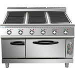 Commercial Electric Cooker 6 Square Burners with Electric Oven 24kW+4.8kW 900mm Depth - HSQ962B