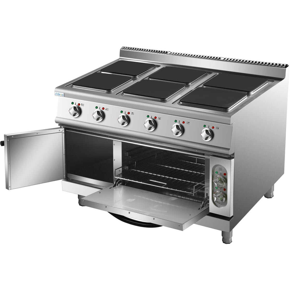 Commercial Electric Cooker 6 Square Burners with Electric Oven 24kW+4.8kW 900mm Depth - HSQ962B