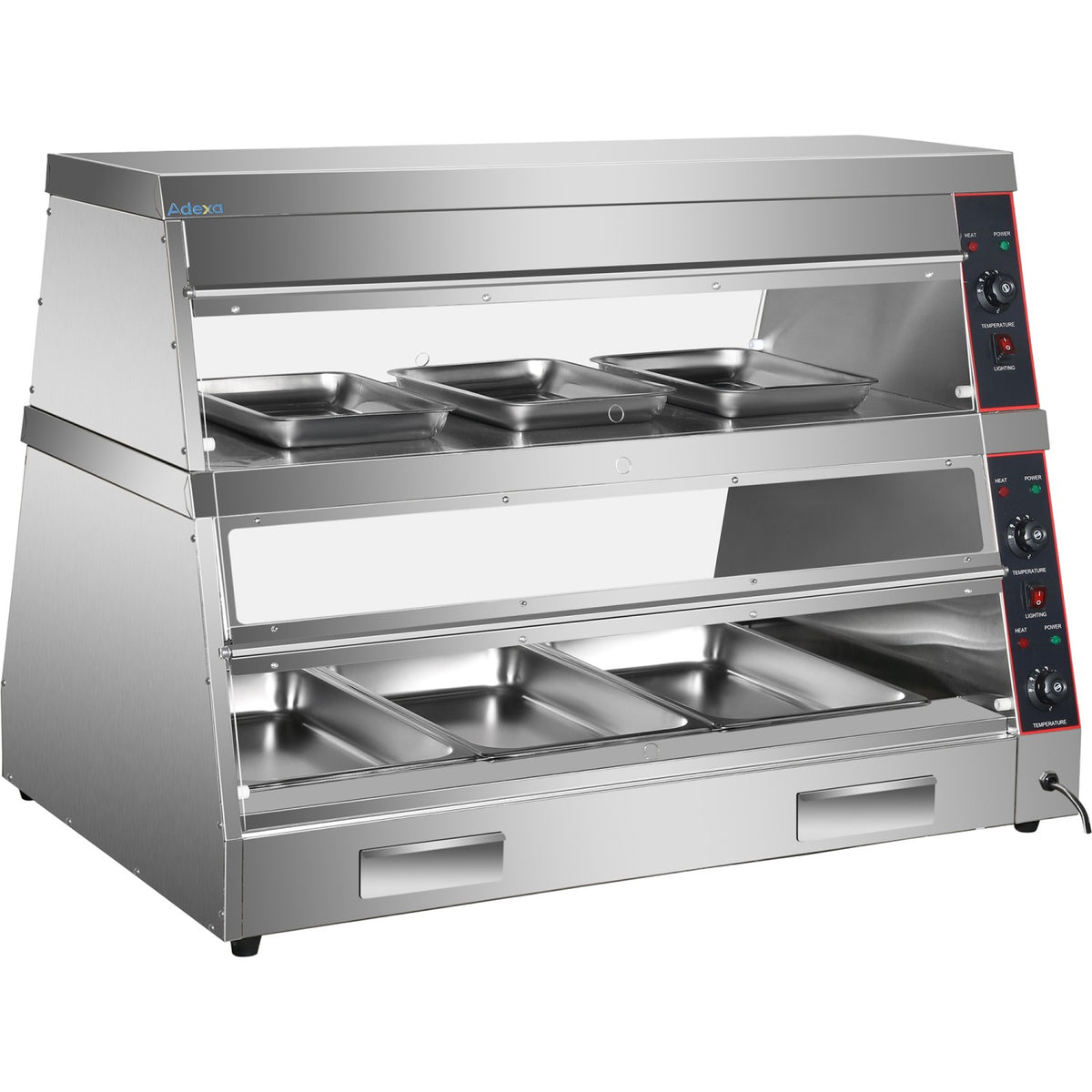 Commercial Two-Tier Heated Showcase Food and Chicken Warmer 1200x760x860mm Countertop Dry Heat and Wet Heat - HW6PB